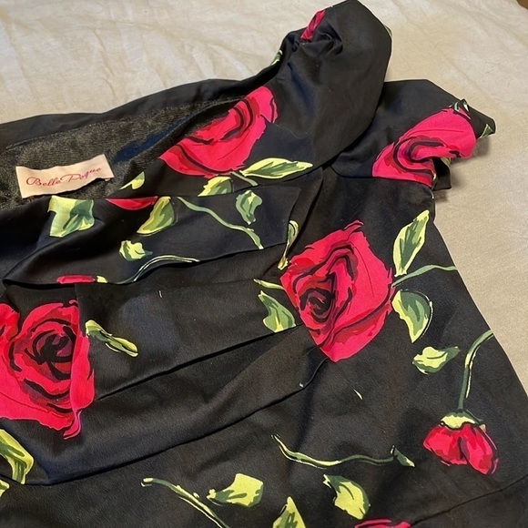 Romantic Pin Up Pencil Dress Med Black Cocktail Rose Fit Mid Belle Pogue Alt - Picture 10 of 15